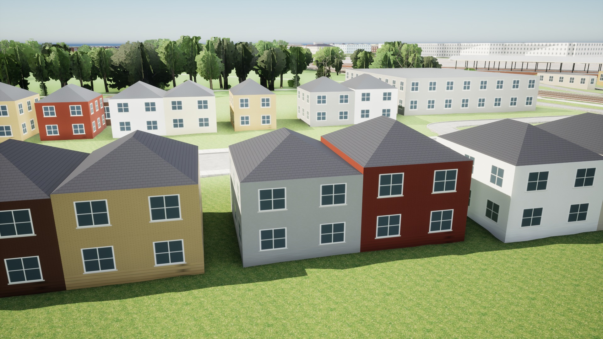 Actual packaged-game view in Ramsgate showing consistent grey slate roofs and fully visible upper window rows with a clear band beneath the eaves.